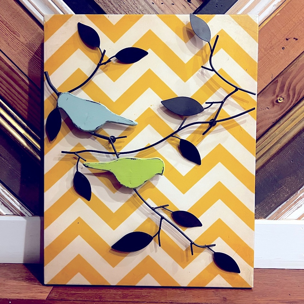 Yellow Chevron Bird Metal Wall Art